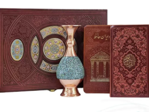 قرآن و حافظ با گلدان فیروزه ( چرم - کاغذ تحریر - پالتویی )